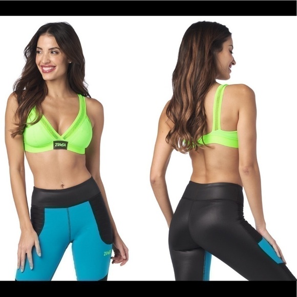ZUMBA Less Talk More Dance Sports Bra Neon Green XL nwt - Picture 1 of 3